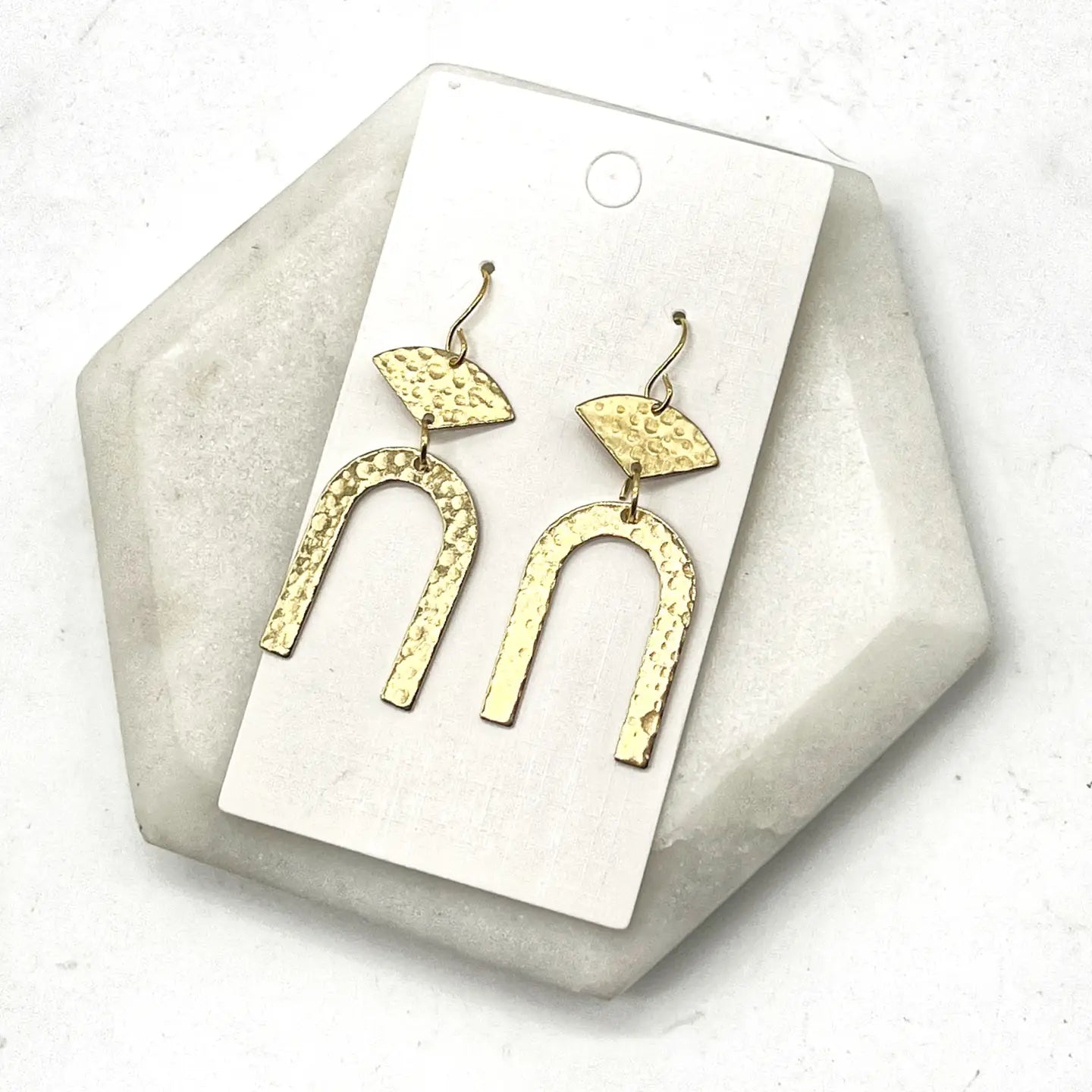 GOLD JOAN METAL BRASS UPSIDE DOWN U SHAPE MODERN STATEMENT HANDMADE BBB EARRINGS
