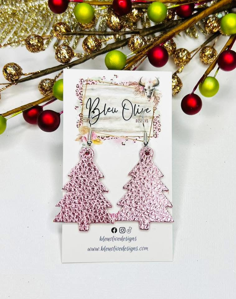 GLITZ & GLAM LEATHER CHRISTMAS TREES HANDMADE EARRINGS BY B.O.D