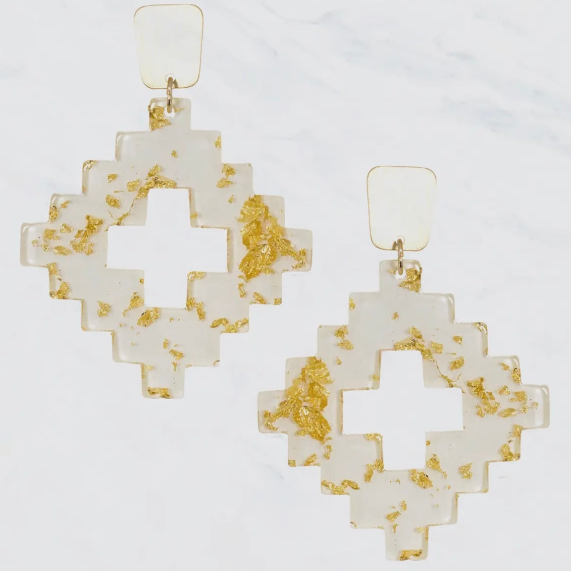 AZTEC SHAPE GOLD FLAKE SPECKLES EARRINGS