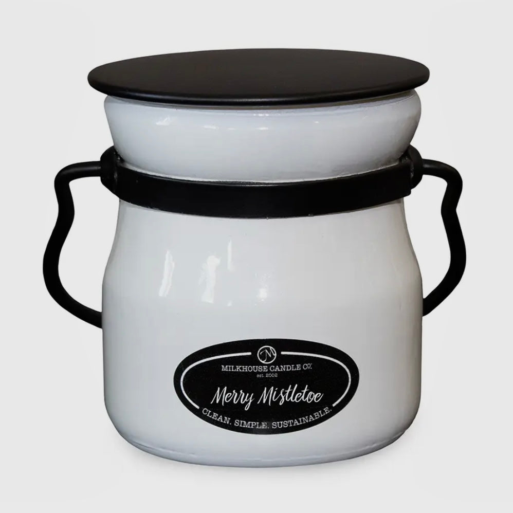 MERRY MISTLETOE 5 OZ CREAM JAR MILKHOUSE CANDLE CO