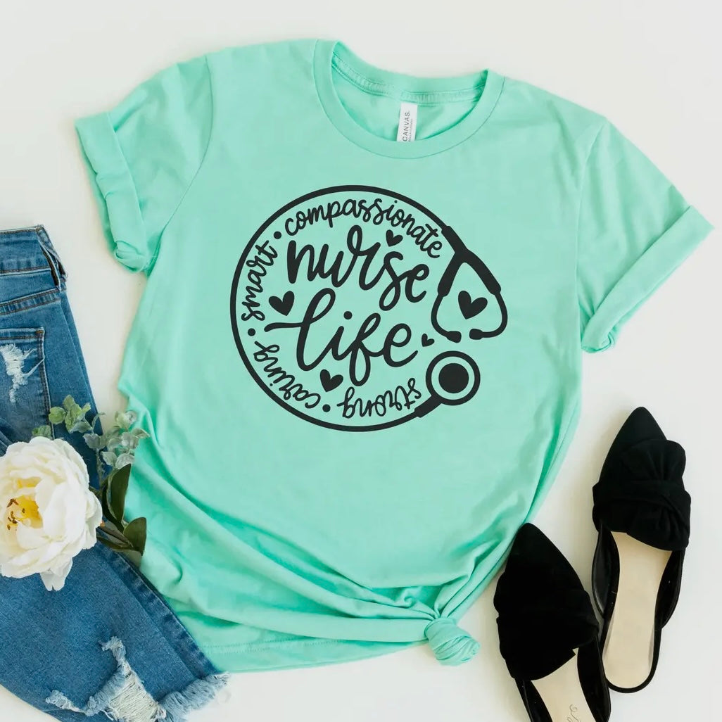 MINT SOFT STYLE TEE NURSE LIFE DESIGN STETHOSCOPE BLACK INK- SALE