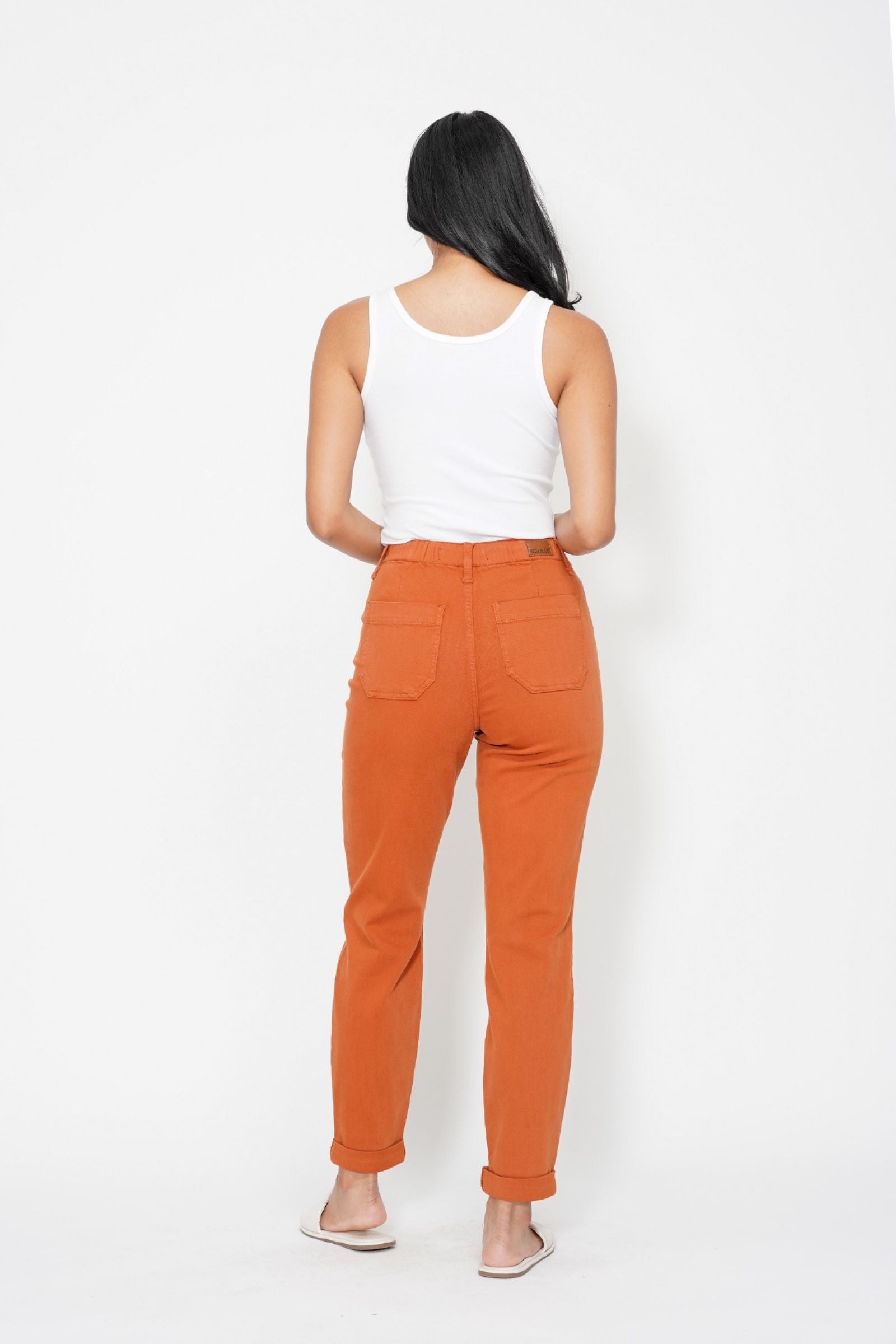 AUBURN ORANGE HIGH WAIST GARMENT DYED JOGGERS DOUBLE CUFFED JUDY BLUE DENIM-PLUS