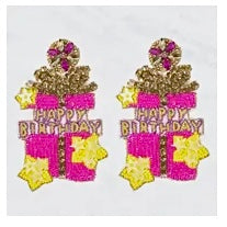 HAPPY BIRTHDAY PRESENTS STACKED SEEDBEAD EARRINGS