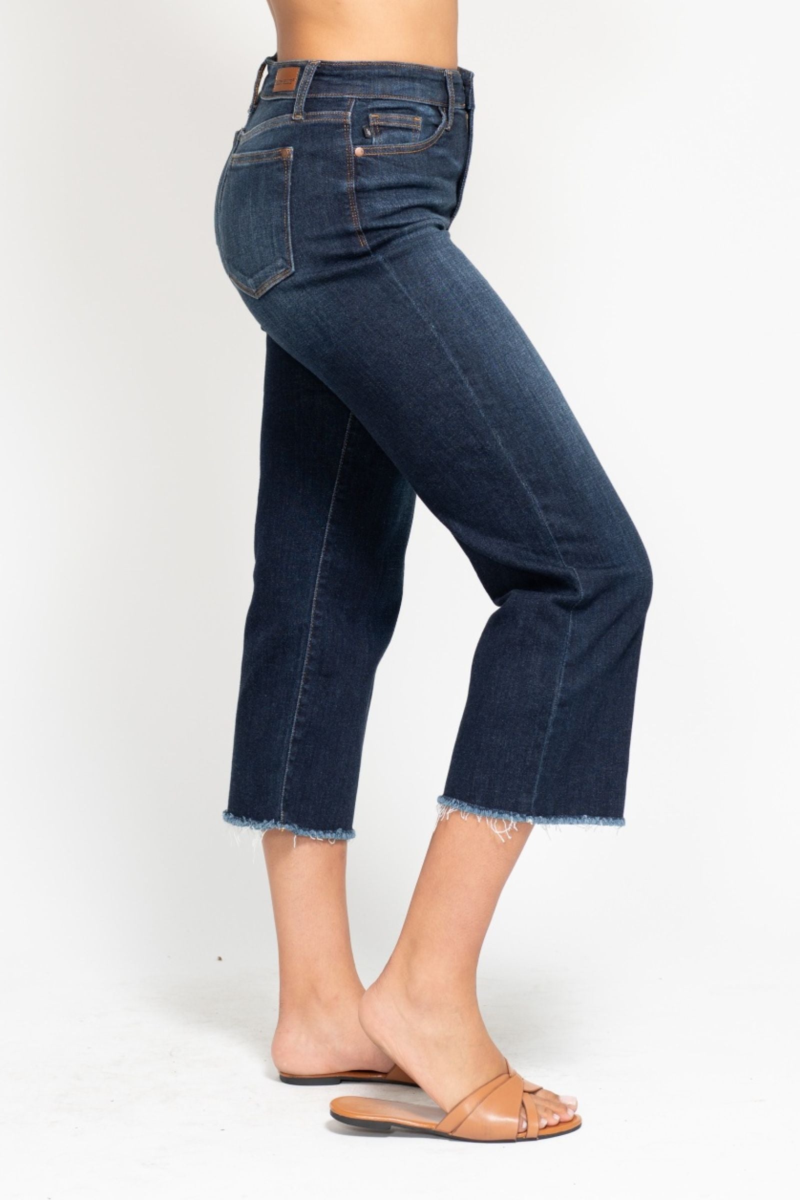 JUDY BLUE DARKWASH HIGH WAIST CROPPED WIDE LEG DENIM