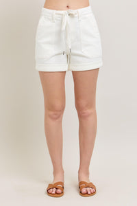 WHITE JOGGERS HIGH WAIST CUFFED JUDY BLUE DENIM SHORTS