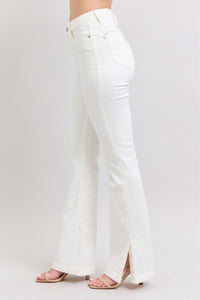 WHITE HIGH WAIST SIDE SLIT SLIM BOOT CUT JUDY BLUE DENIM-PLUS