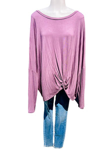 Purple Solid Twist Hem Top-PLUS