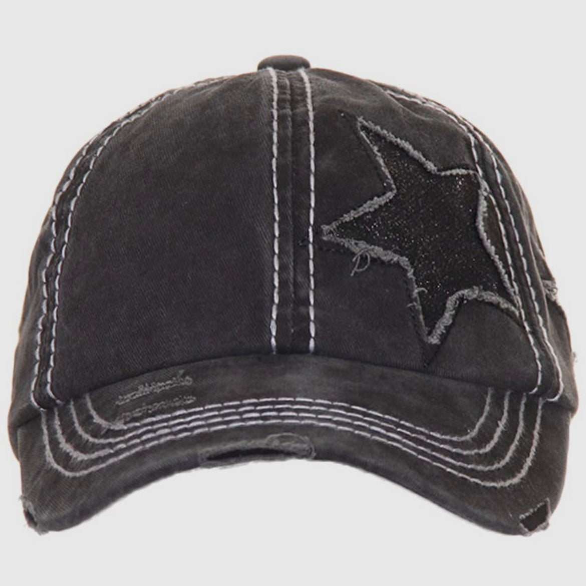 CC Distressed Pony Cap With Glitter Star Hat