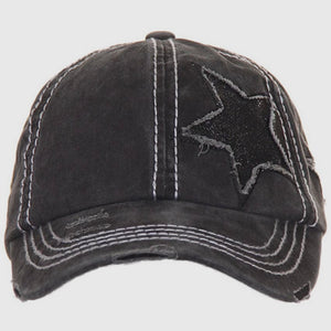 CC Distressed Pony Cap With Glitter Star Hat