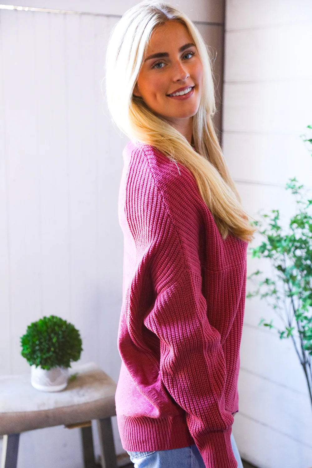 SOLID MAUVE/MAROON/MARSALA OVERSIZED SLOUCHY SWEATER-PLUS