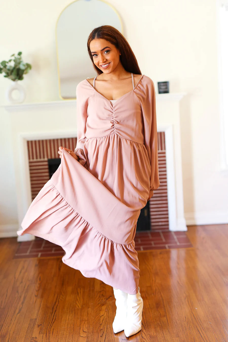 Mauve Ruched Maxi Dress-PLUS