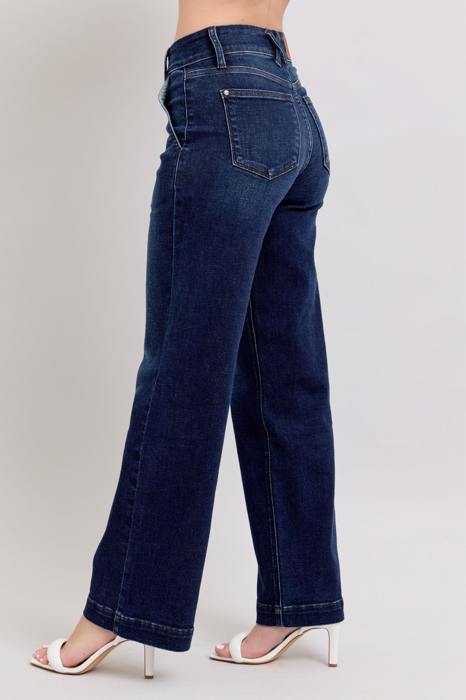 DARKWASH HIGH WAIST WIDE LEG "TROUSER LOOKING JEANS" JUDY BLUE DENIM