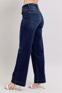 DARKWASH HIGH WAIST WIDE LEG "TROUSER LOOKING JEANS" JUDY BLUE DENIM