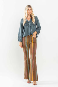 Mid Rise Stretch Striped Flare Judy Blue Denim