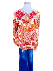 Wine Mauve Patchwork Ethnic Floral Top