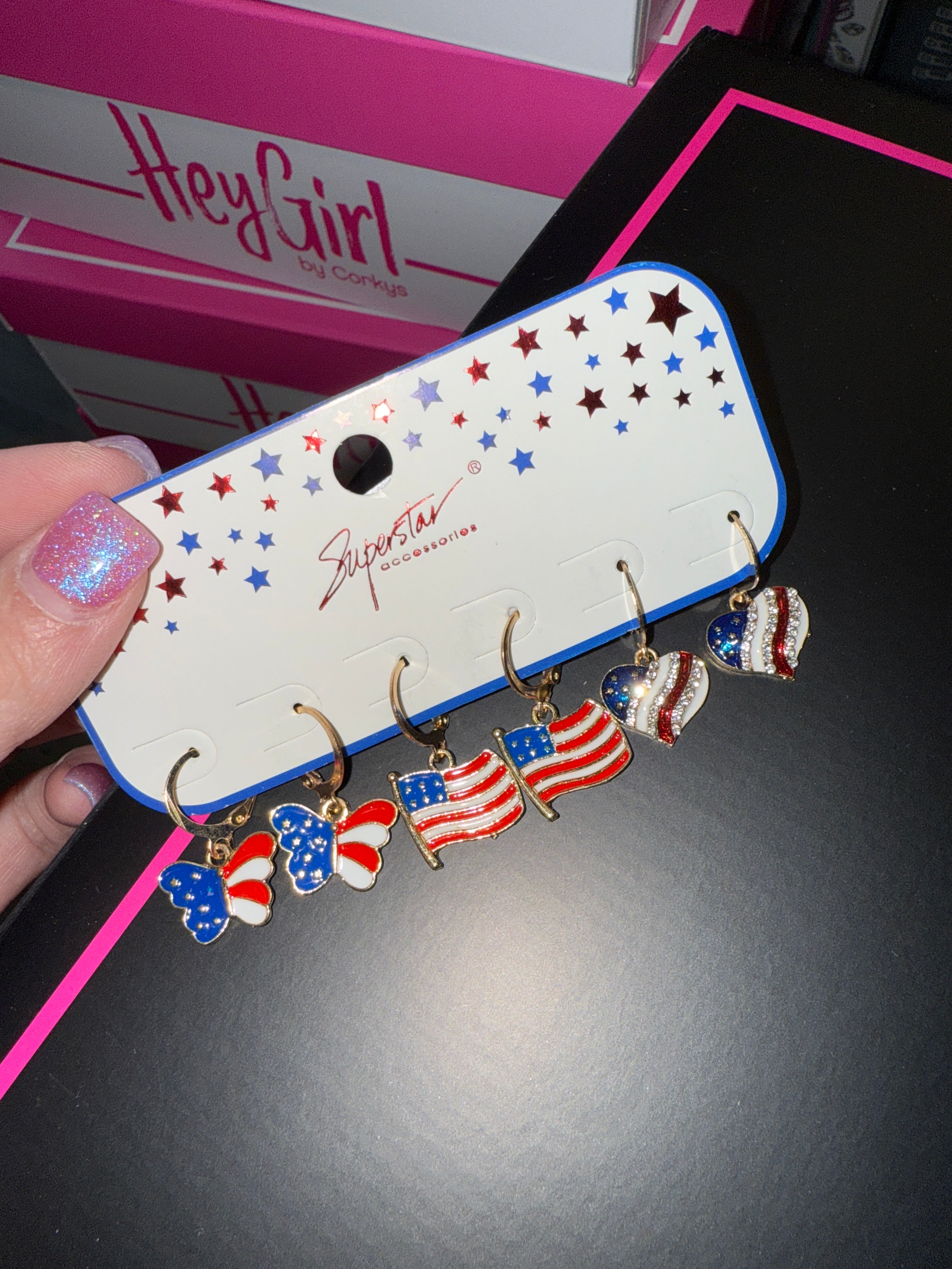 FOURTH OF JULY RWB HUGGIE HOOPS SET OF 3 EARRINGS- SALE