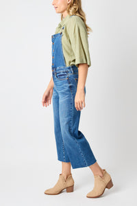 MEDIUM WASH HIGH WAIST CROPPED WIDE LEG OVERALLS DENIM JUDY BLUE