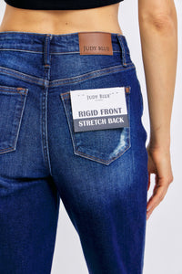 HIGH WAIST RIGID MAGIC HEAVY DESTROYED STRAIGHT DARKWASH JUDY BLUE DENIM