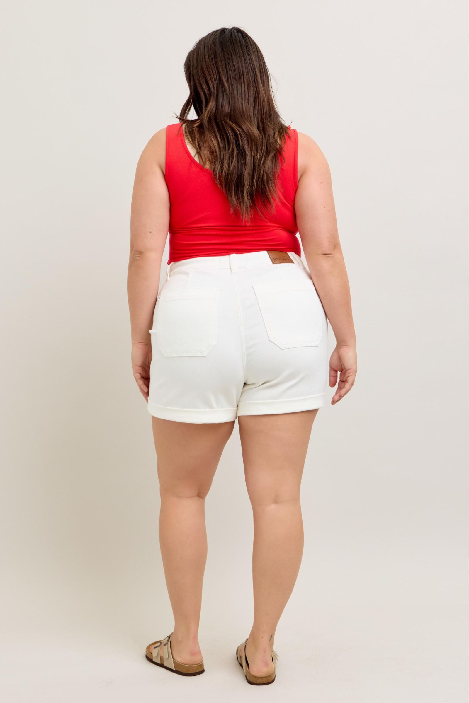 WHITE JOGGERS HIGH WAIST CUFFED JUDY BLUE DENIM SHORTS