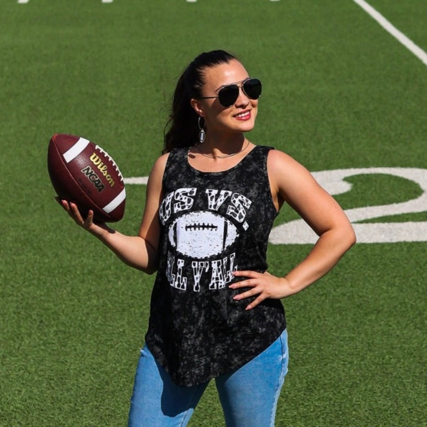 Us Vs. All Y'all Black Acid Wash Football Tank