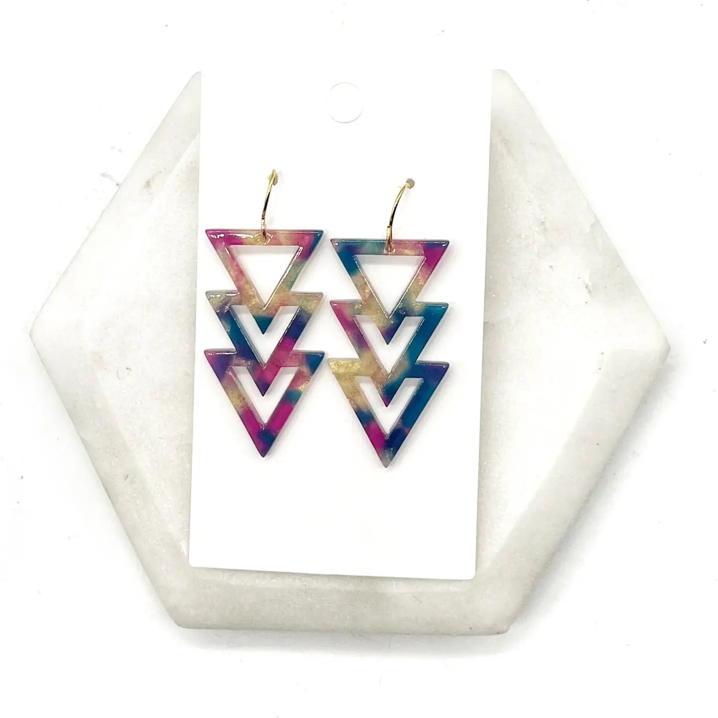 FALL TRIPLE TRIANGLE ACRYLIC STATEMENT HANDMADE BBB EARRINGS