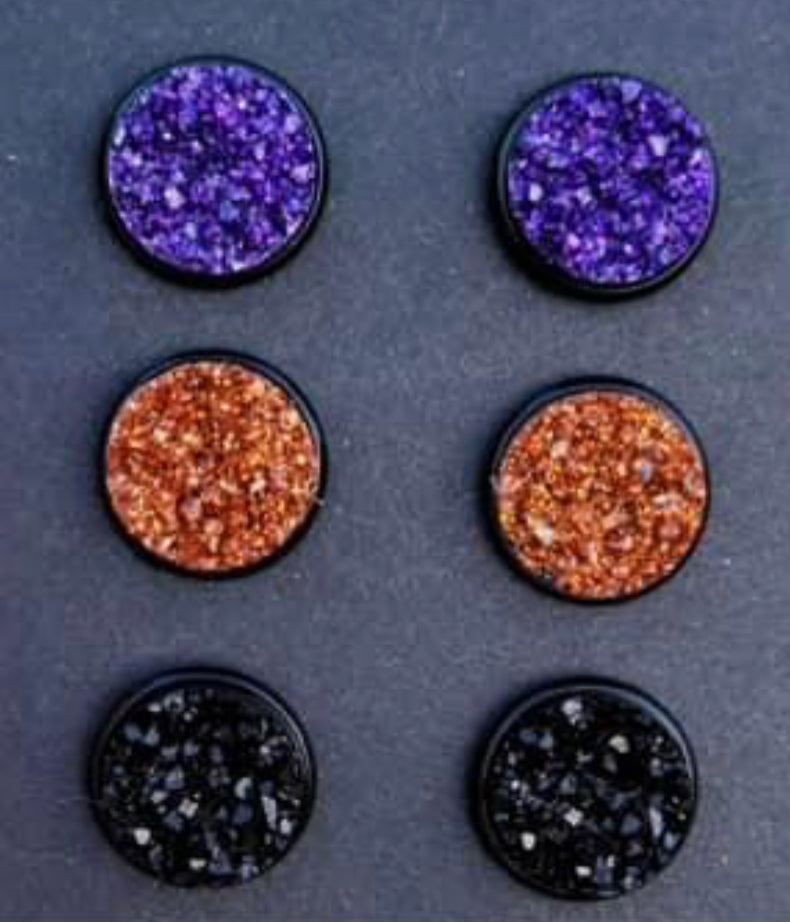 Halloween Horror Druzy Stud 12mm Earring Set of 3- SALE