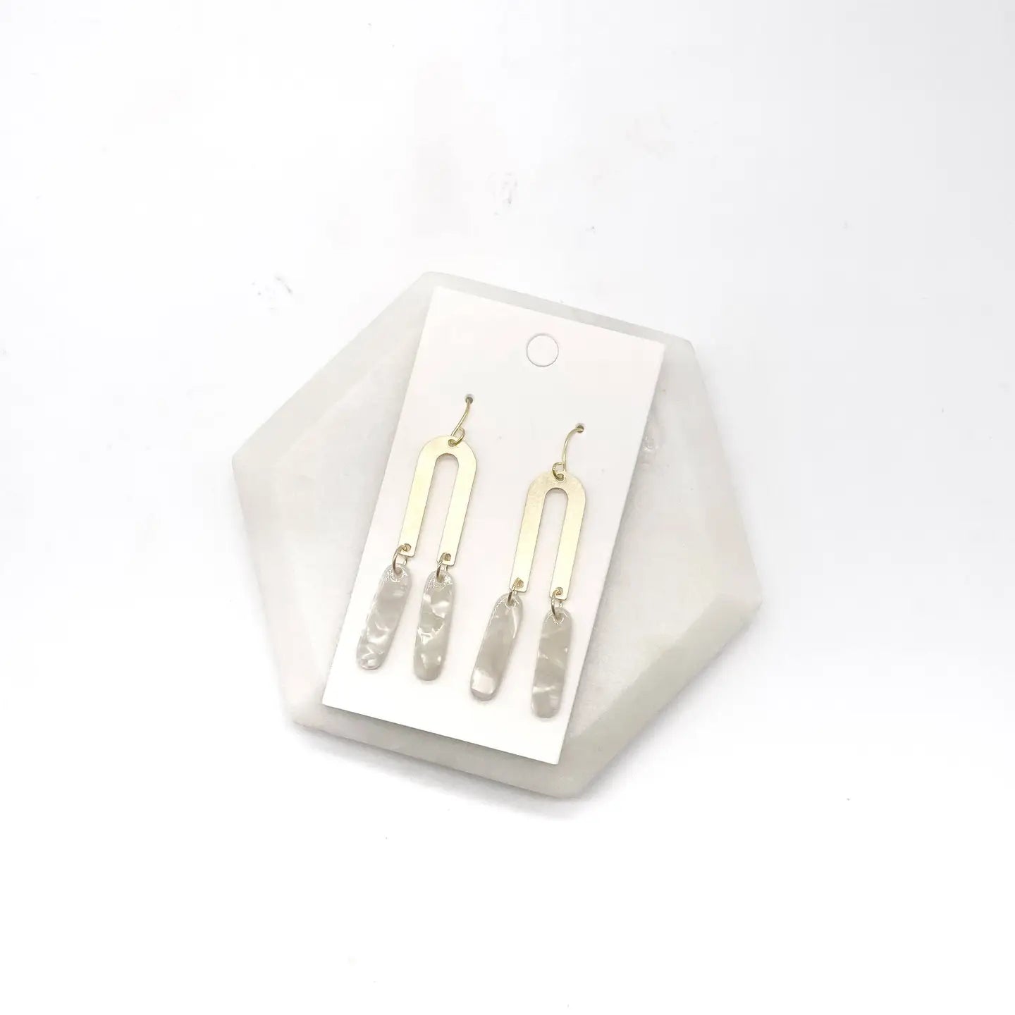 IVORY GOLD ARCH DANGLY HANDMADE BBB EARRINGS