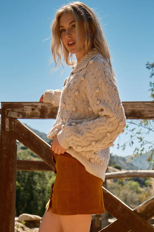 TAUPE KNIT BUTTON SWEATER-PLUS