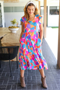 BOLD BEAUTIFUL MULTI COLOR ABSTRACT FLORAL FIT & FLARE MIDI/MAXI DRESS-PLUS 1X