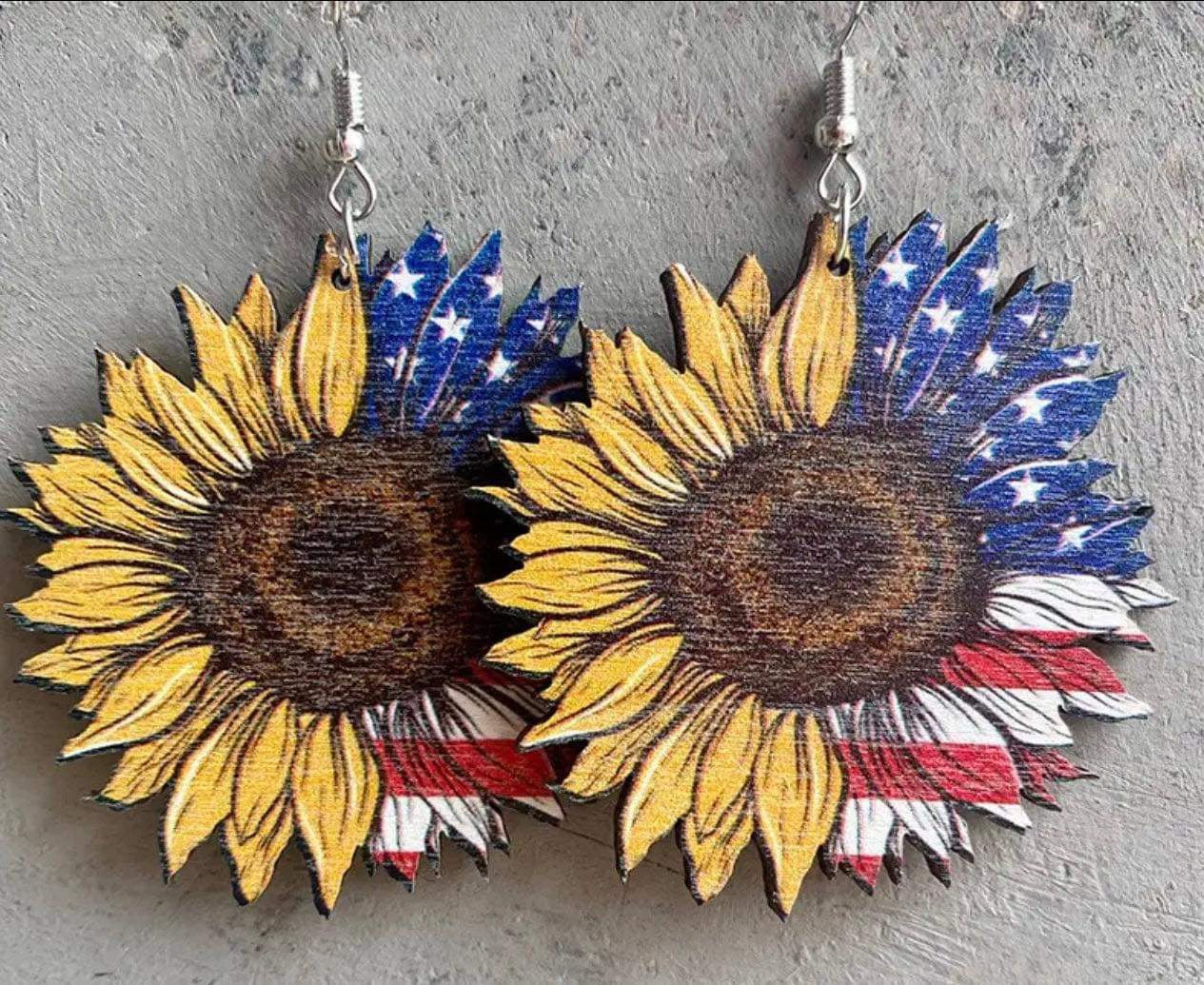 Sunflower USA Stars & Stripes Wooden Earrings- SALE- 1 LEFT