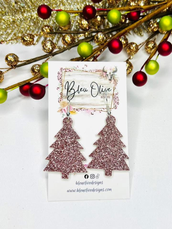 GLITZ & GLAM LEATHER CHRISTMAS TREES HANDMADE EARRINGS BY B.O.D