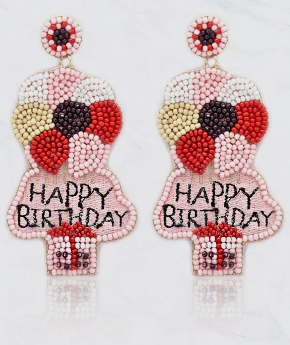 LIGHT PINK HAPPY BIRTHDAY BALLOON POST EARRINGS