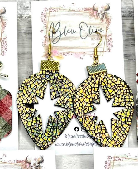 GOLD/SILVER/IRIDESCENT STAR CUT OUT SHIMMERY CHRISTMAS ORNAMENT HANDMADE EARRINGS BY B.O.D