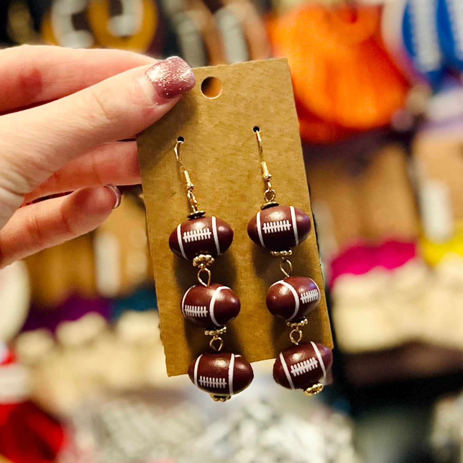 3D FOOTBALL BUBBLED TRIPLE LAYER EARRINGS