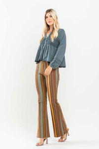 Mid Rise Stretch Striped Flare Judy Blue Denim