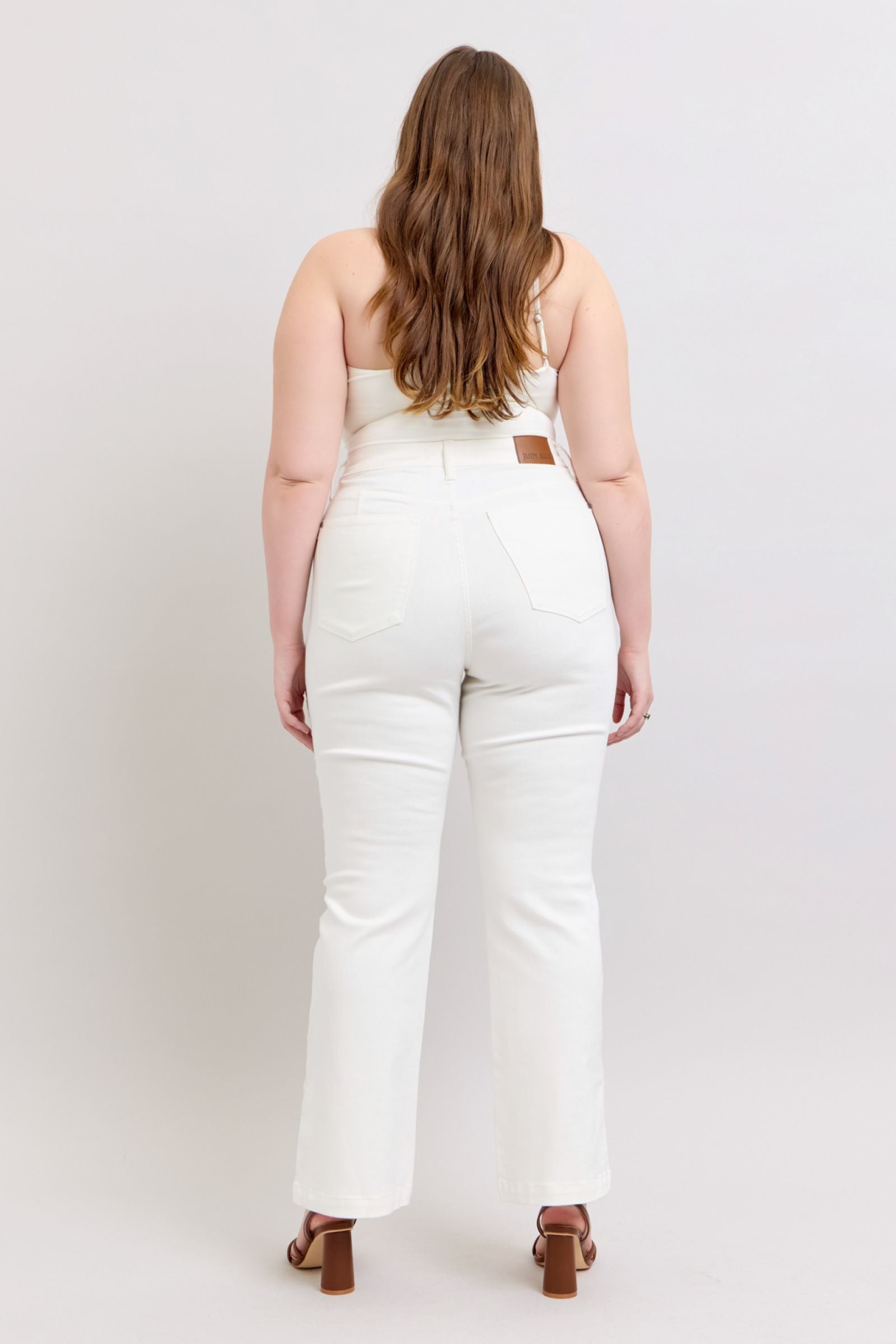 WHITE HIGH WAIST SIDE SLIT SLIM BOOT CUT JUDY BLUE DENIM-PLUS