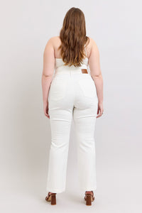 WHITE HIGH WAIST SIDE SLIT SLIM BOOT CUT JUDY BLUE DENIM-PLUS