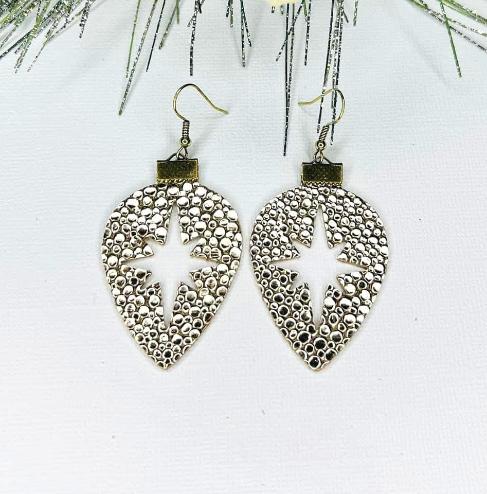 STAR CUT OUT SHIMMERY CHRISTMAS ORNAMENT HANDMADE EARRINGS BY B.O.D