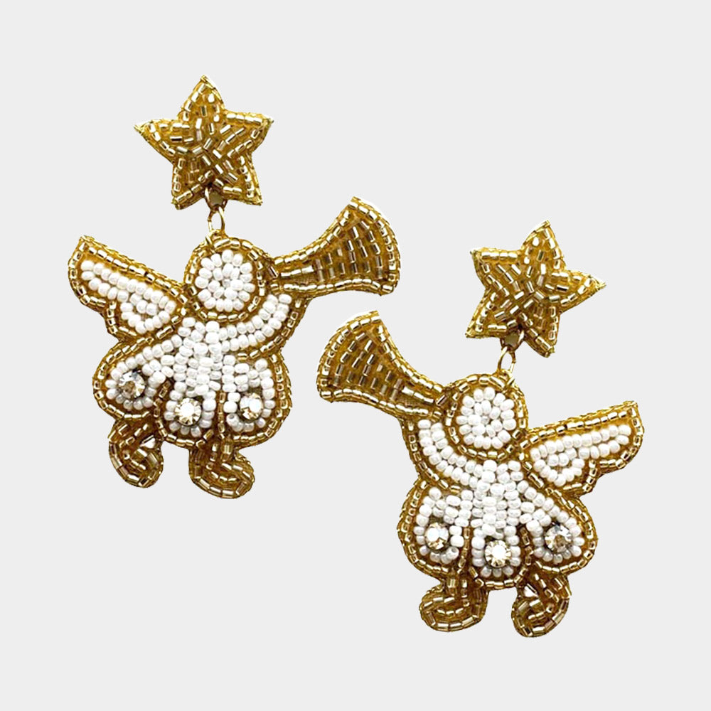 WHITE GOLD SEEDBEAD ANGEL EARRINGS