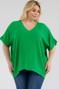 ROYAL GREEN SOLID LOOSE FLOWY TOP-PLUS
