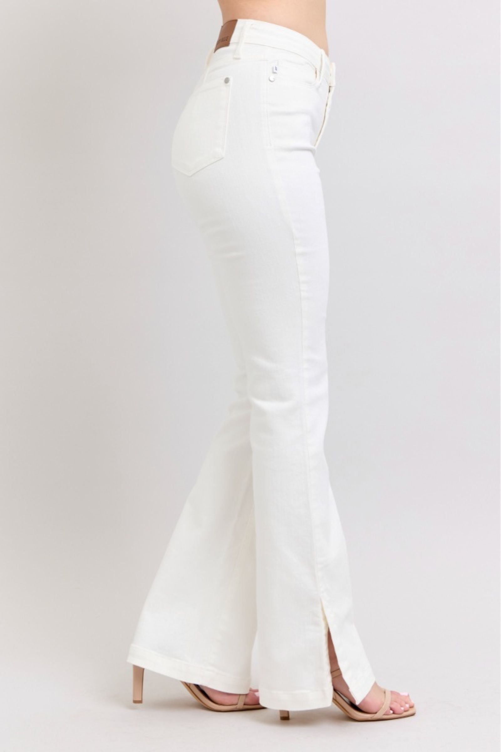 WHITE HIGH WAIST SIDE SLIT SLIM BOOT CUT JUDY BLUE DENIM-PLUS