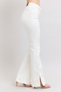 WHITE HIGH WAIST SIDE SLIT SLIM BOOT CUT JUDY BLUE DENIM-PLUS