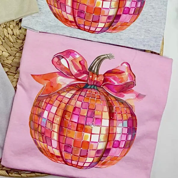 DISCO BALL FAUX-SEQUIN PUMPKIN PINK TEE