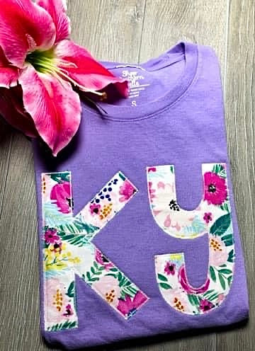 "FLORIDA" INITIALS PURPLE FLORAL APPLIQUE HANDMADE TEE