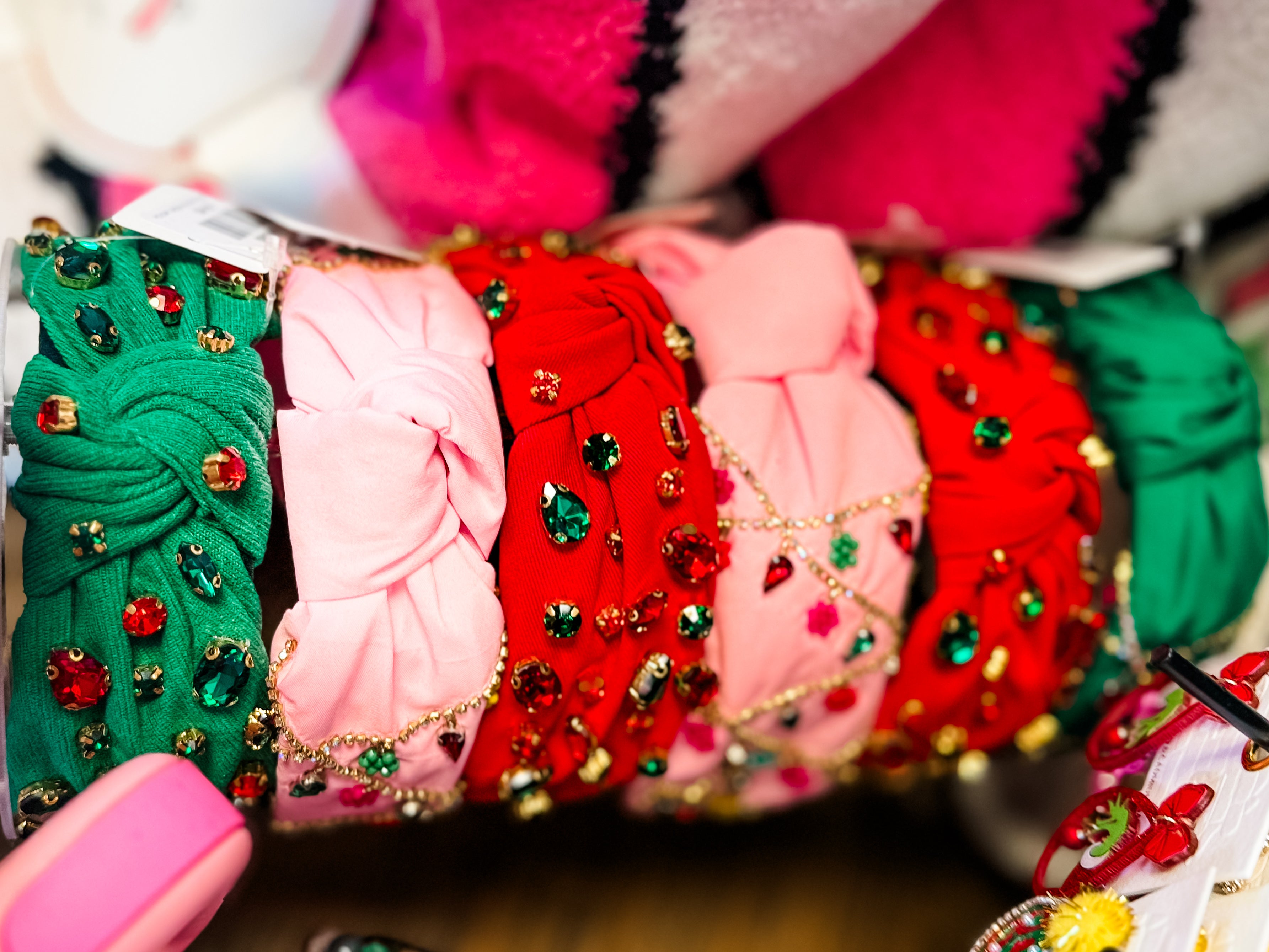 HOLIDAY GREEN TOP KNOT MULTI CRYSTAL CHRISTMAS HEADBAND