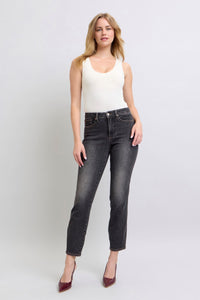 BLACK VINTAGE WASH MID RISE TUMMY CONTROL SLIM FIT JUDY BLUE DENIM