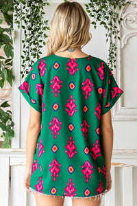 EMERALD GREEN WITH HOT PINK DESIGN TOP