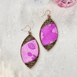 Fuchsia Gold Scroll Fuchsia Drop Earrings