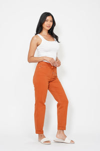 AUBURN ORANGE HIGH WAIST GARMENT DYED JOGGERS DOUBLE CUFFED JUDY BLUE DENIM