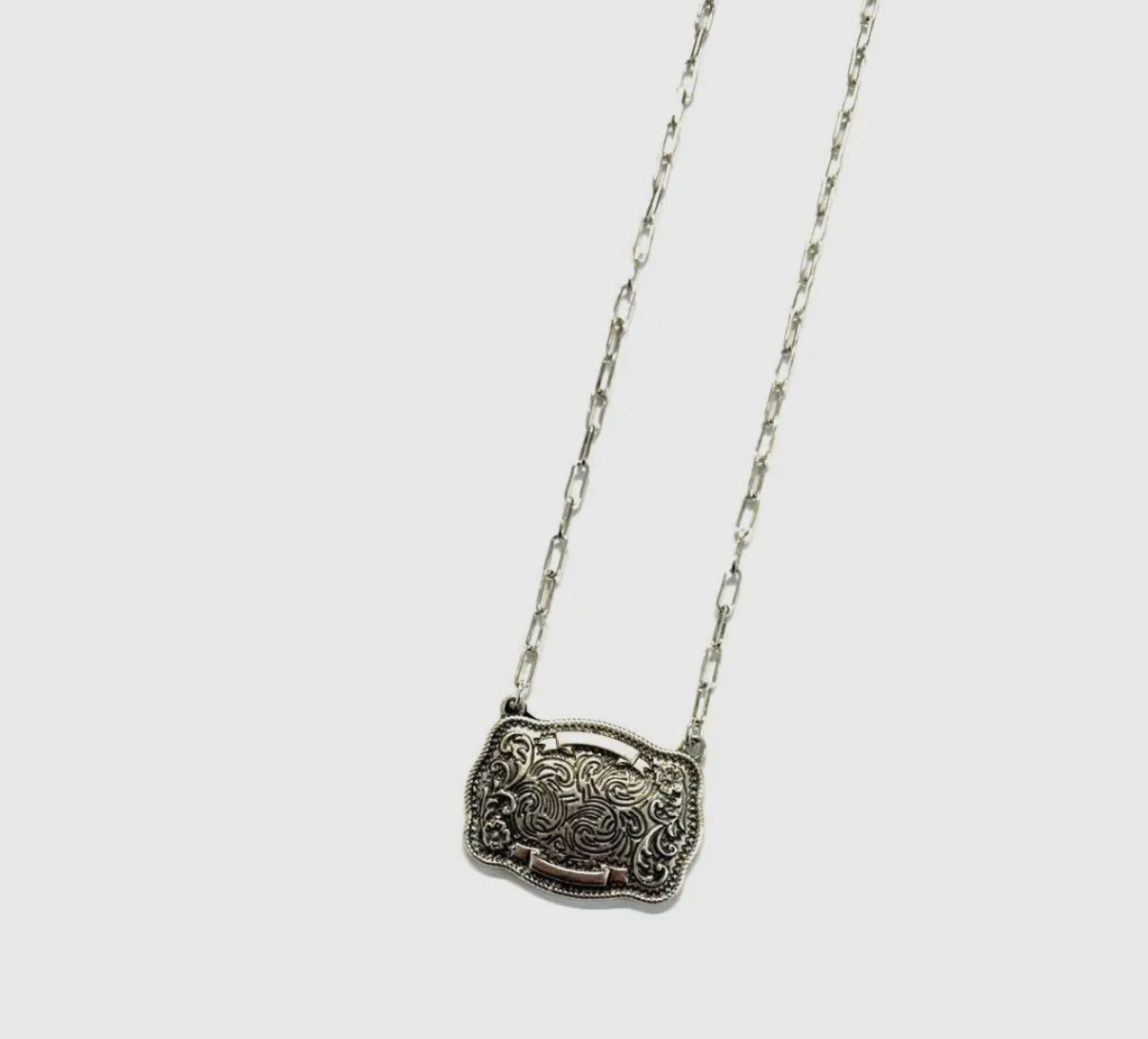 WESTERN BELT BUCKLE SILVER NECKLACE